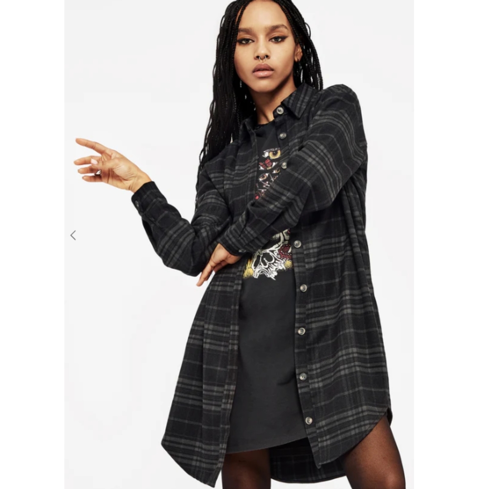 NWT Disturbia Reckless Check Longline Shirt